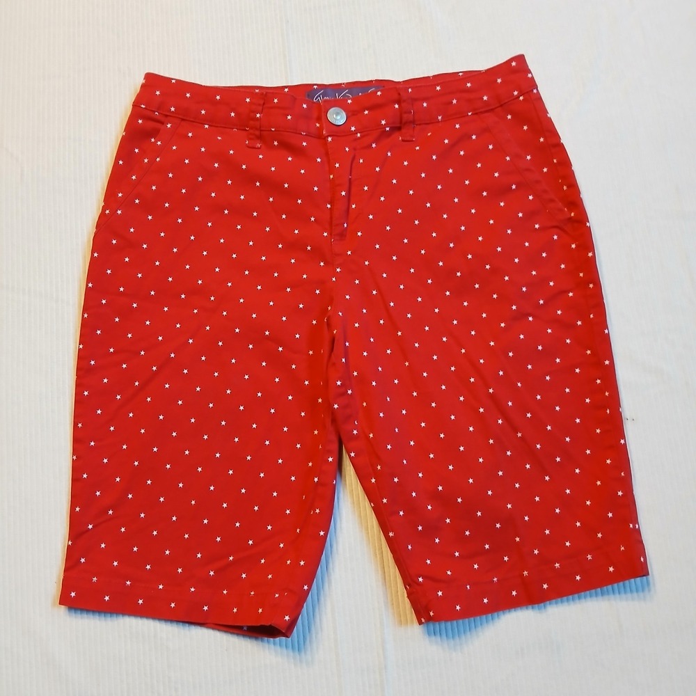 Gloria Vanderbilt Women's Shorts Size 8 Red White Star Bermuda Casual Chino
